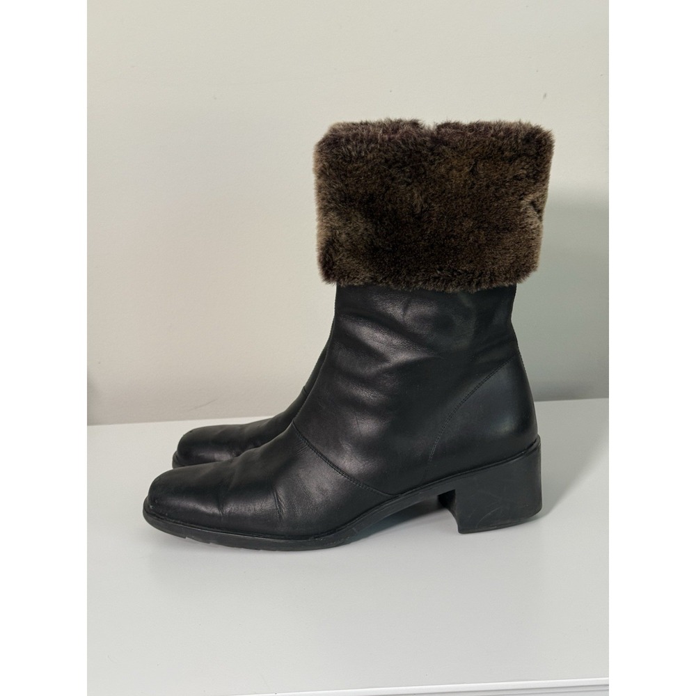 Salvatore Ferragamo Womens Leather Fur Trim Block Heels Boots Luxury Sz 10B
